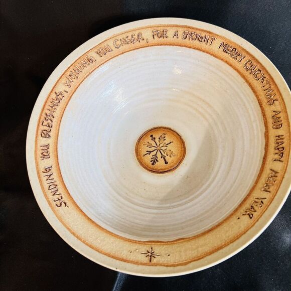 Exquisite Stoneware Studio Art Pottery Large Bowl Signed Christmas Blessing OOAK - Picture 3 of 9
